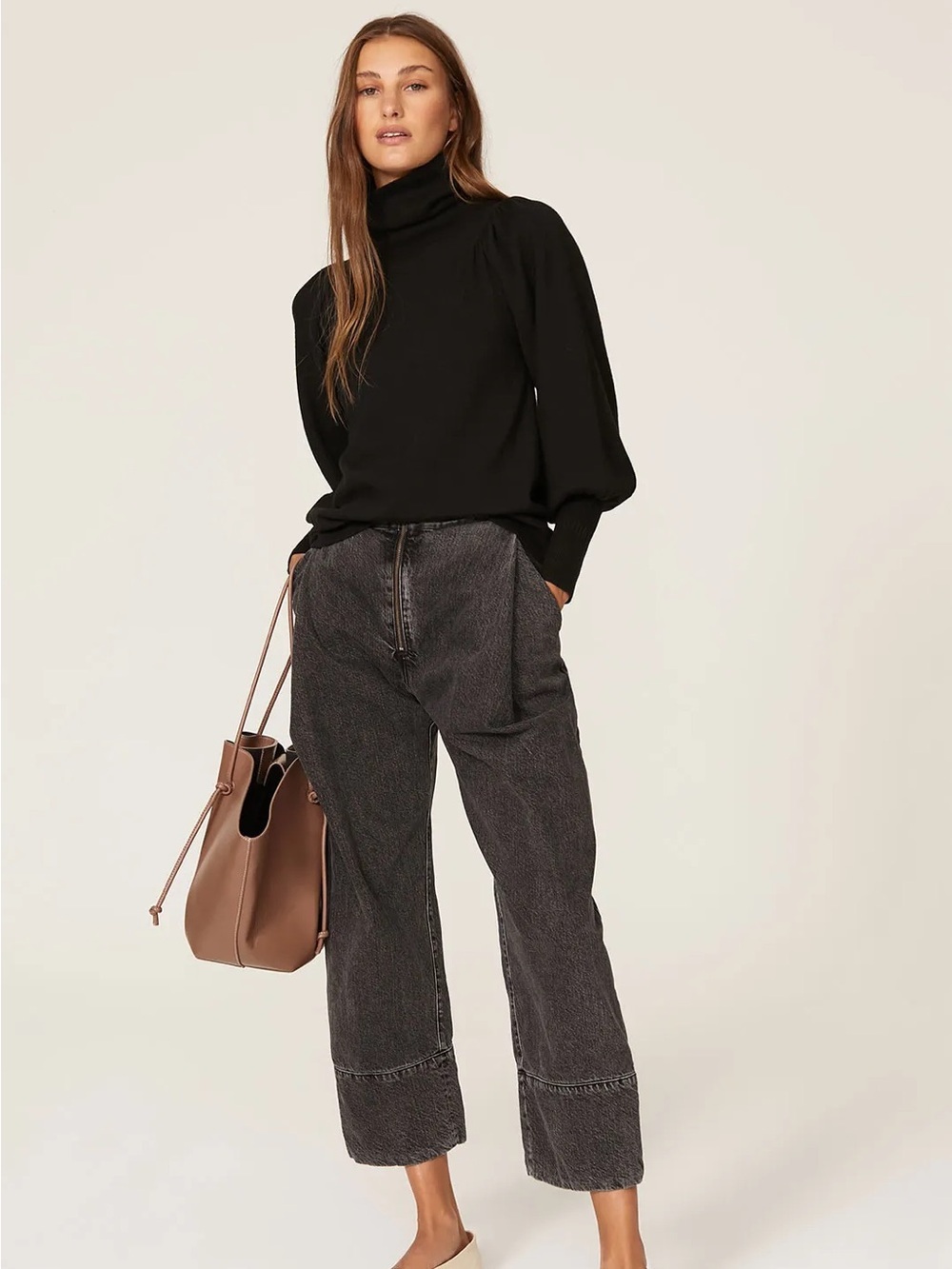 Apiece Apart Black Cotton Cashmere Eco Dewi Puff Sleeve Sweater - Medium